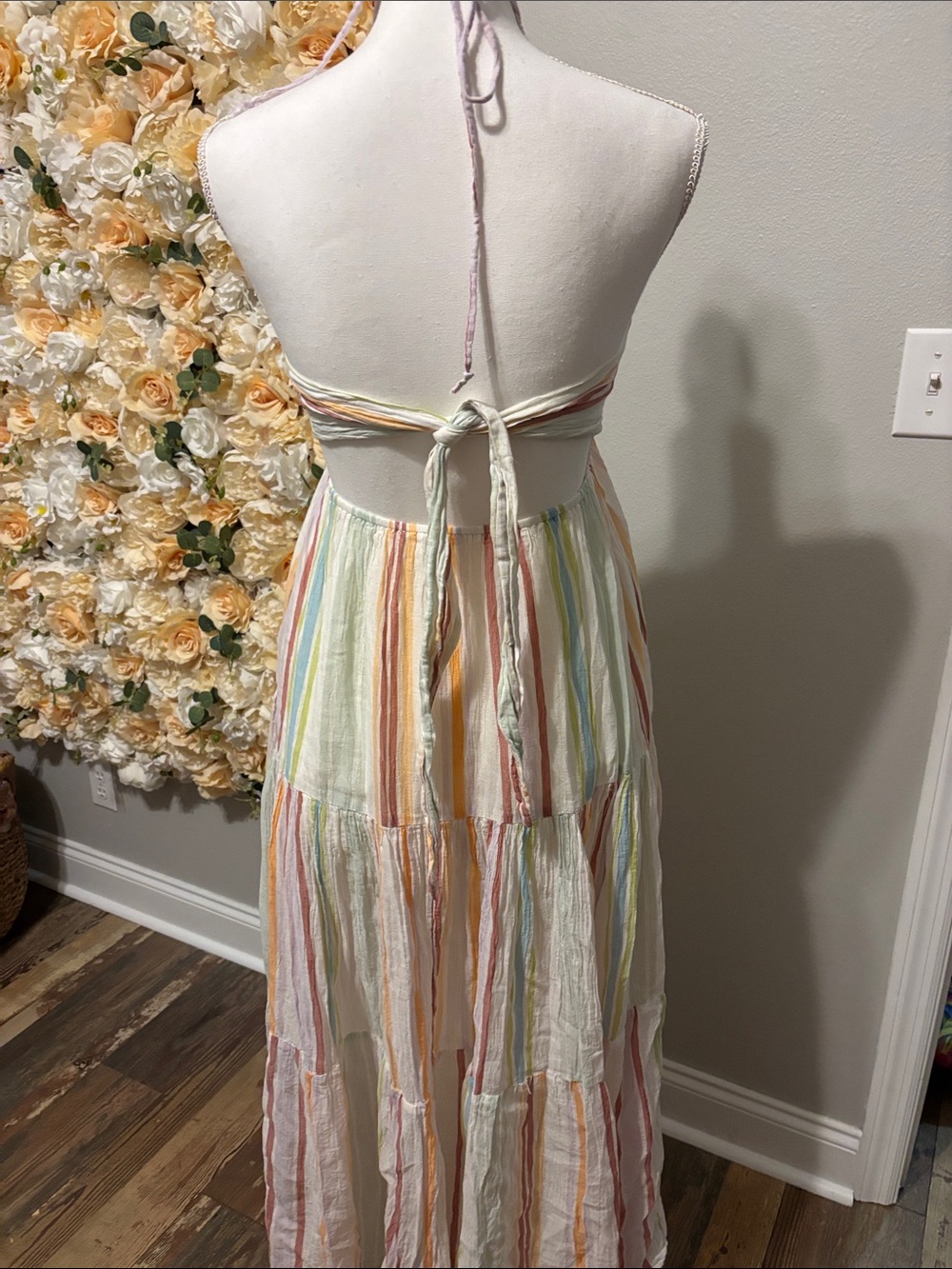 Striped Tiered Maxi Skirt in Pastel Multi - Picture 3 of 7
